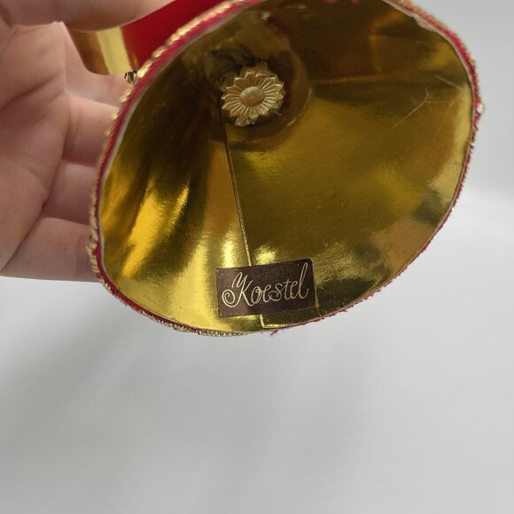 Vintage Koestel Wax Angel Figure in Red Velvet w/ Gold Wings Holding Banner 3.5" - Picture 8 of 9